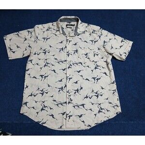 Nautica Men's White Classic Fit Shirt with Blue Seagulls 100% Cotton LARGE